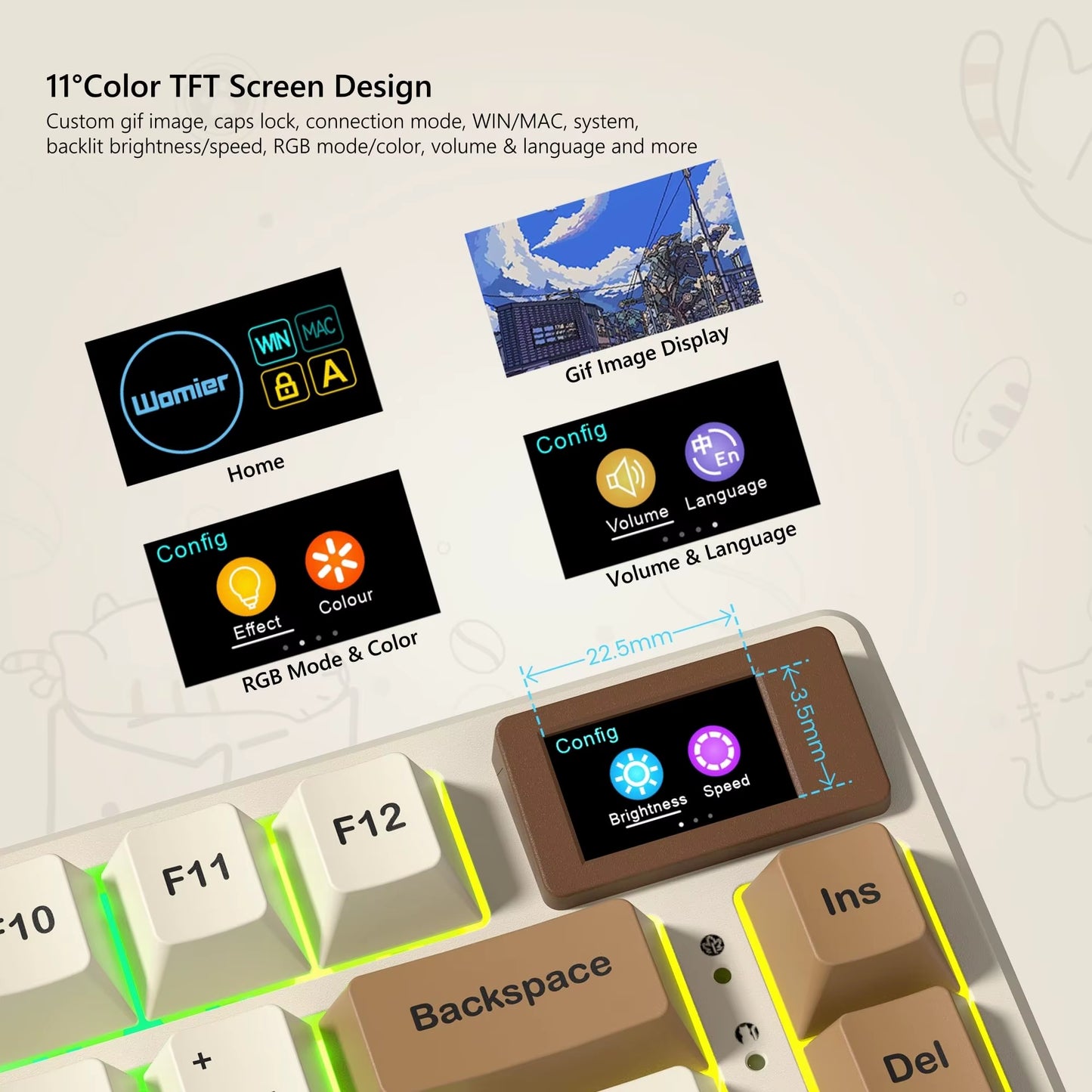 S-K80 75% Coffee Cat Keyboard with OLED Display Mechanical Gaming Keyboard Hot Swap Keyboard Gasket RGB Custom Keyboard