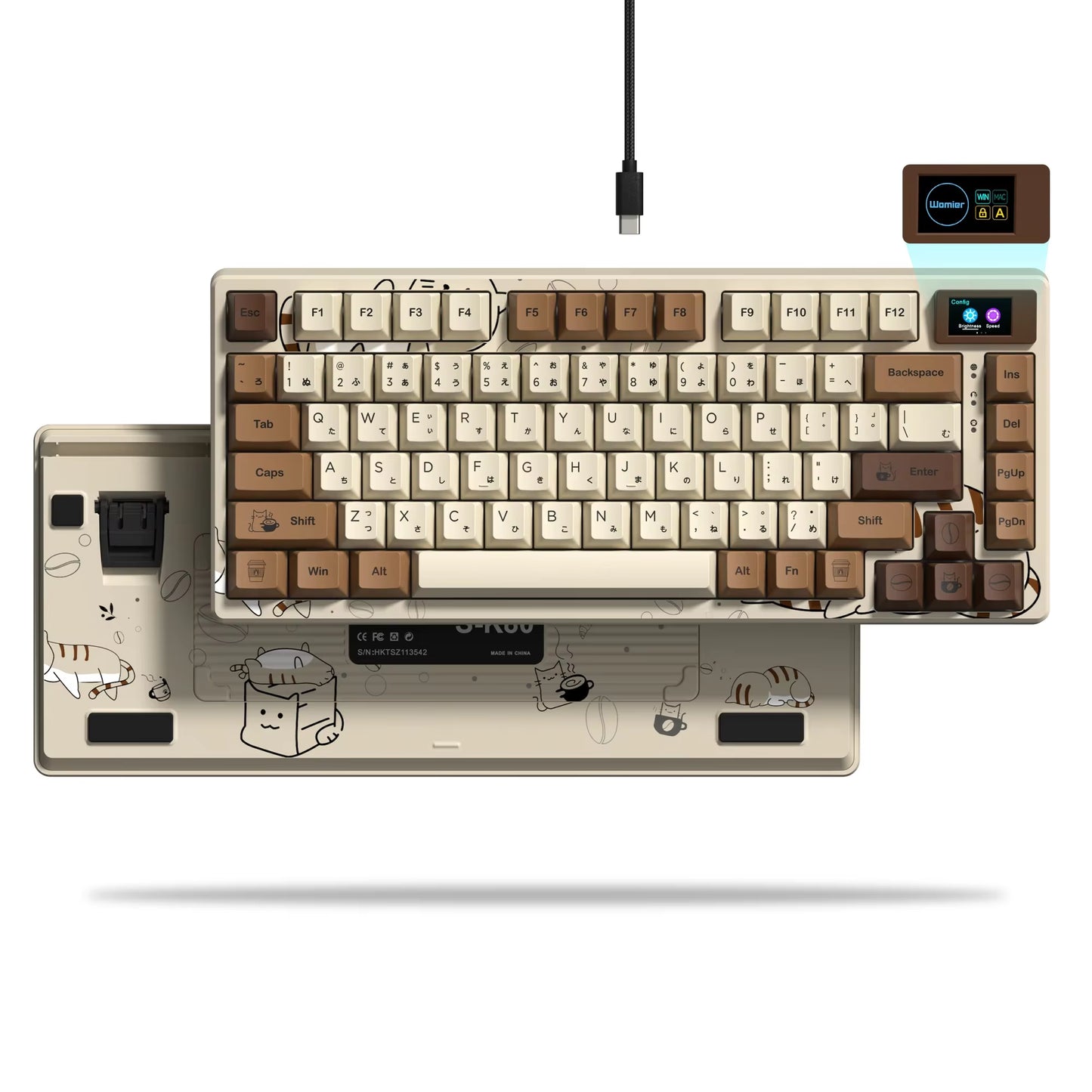 S-K80 75% Coffee Cat Keyboard with OLED Display Mechanical Gaming Keyboard Hot Swap Keyboard Gasket RGB Custom Keyboard