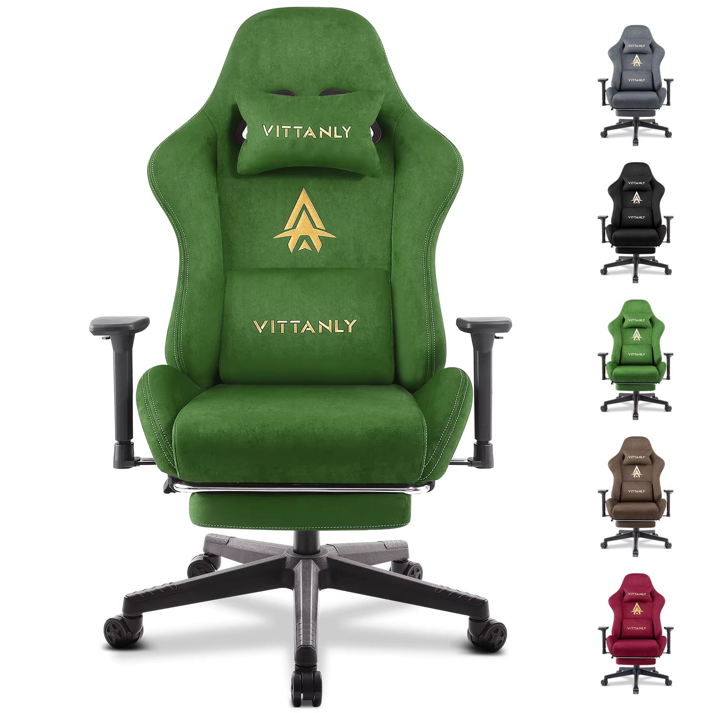 New Massage Gaming Chair Green Gaming Chair with Foot Pedal and Massage Lumbar Pillow Ergonomic Gaming Chair Suede Leather Chair