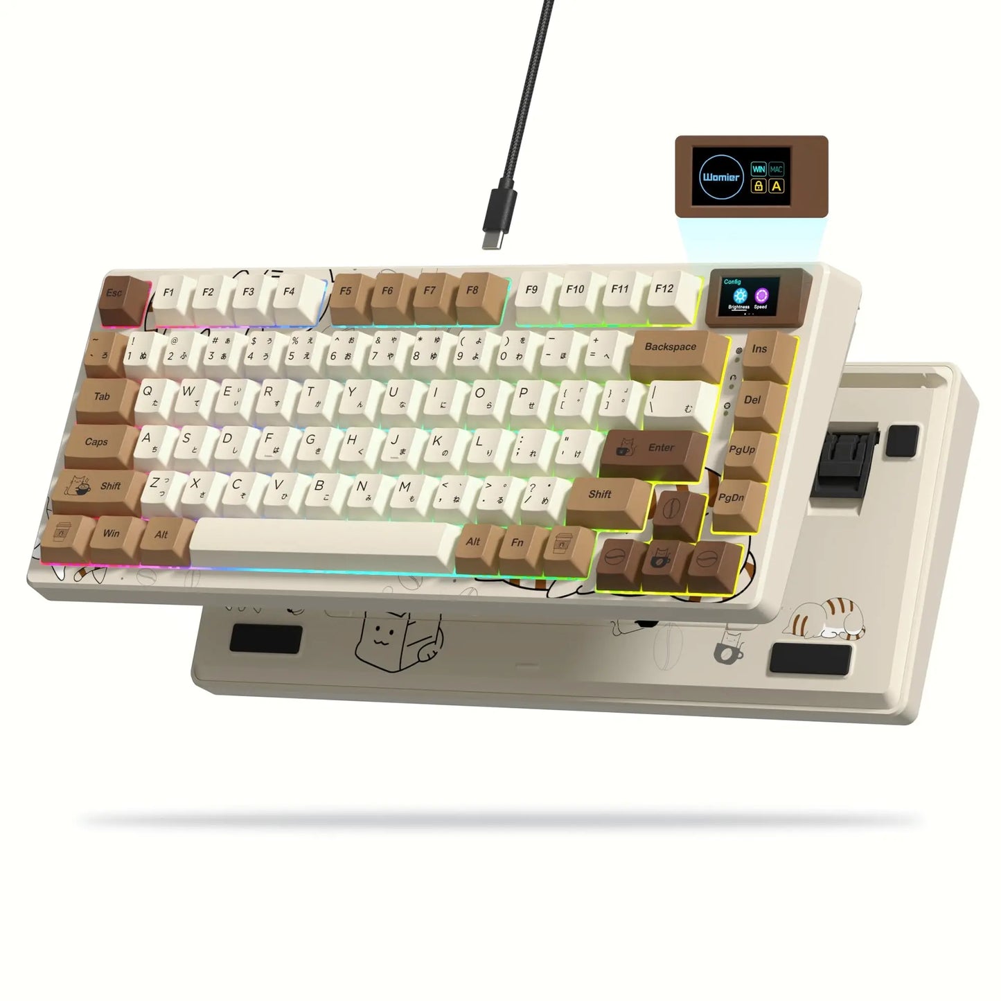 S-K80 75% Coffee Cat Keyboard with OLED Display Mechanical Gaming Keyboard Hot Swap Keyboard Gasket RGB Custom Keyboard