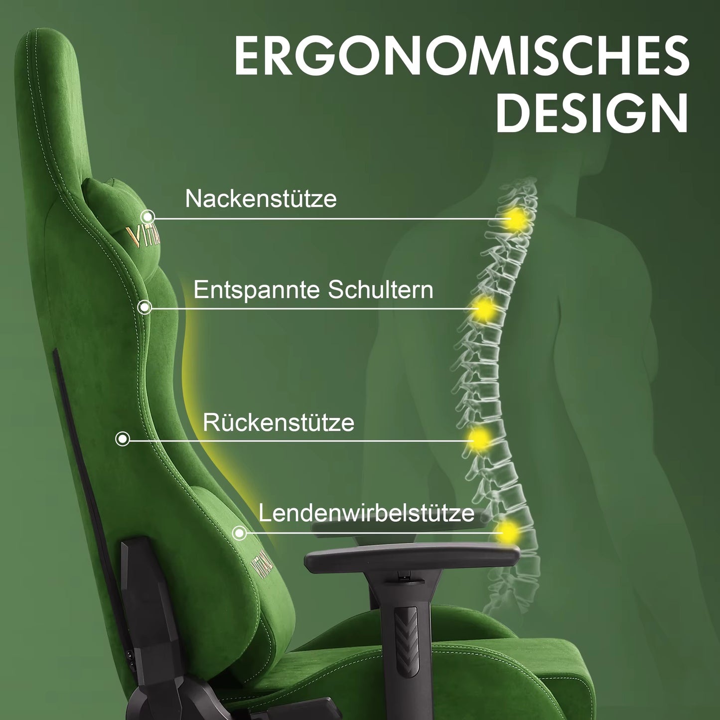 New Massage Gaming Chair Green Gaming Chair with Foot Pedal and Massage Lumbar Pillow Ergonomic Gaming Chair Suede Leather Chair