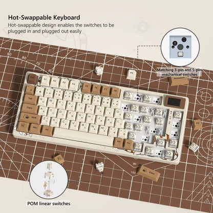 S-K80 75% Coffee Cat Keyboard with OLED Display Mechanical Gaming Keyboard Hot Swap Keyboard Gasket RGB Custom Keyboard