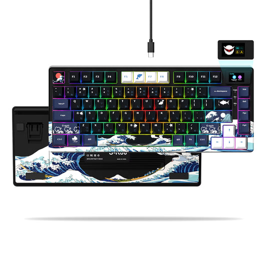 S-K80 75% Coffee Cat Keyboard with OLED Display Mechanical Gaming Keyboard Hot Swap Keyboard Gasket RGB Custom Keyboard