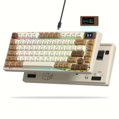S-K80 75% Coffee Cat Keyboard with OLED Display Mechanical Gaming Keyboard Hot Swap Keyboard Gasket RGB Custom Keyboard